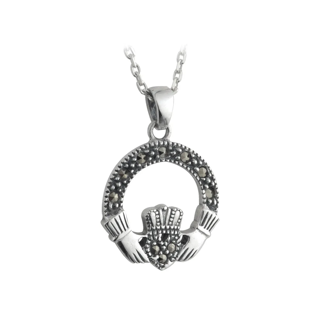 Sterling Silver Marcasite Small Claddagh Pendant0