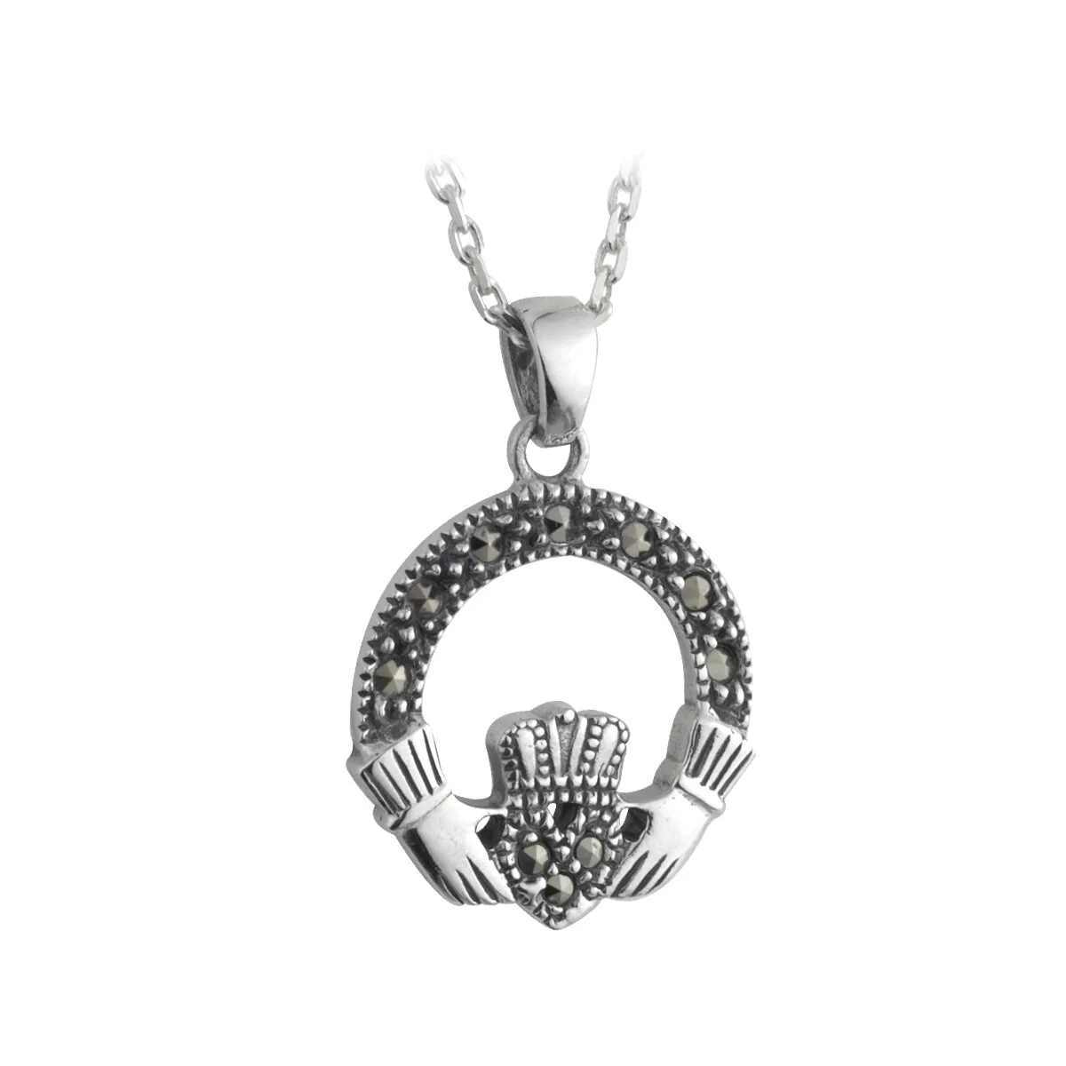 Sterling Silver Marcasite Claddagh Pendant...