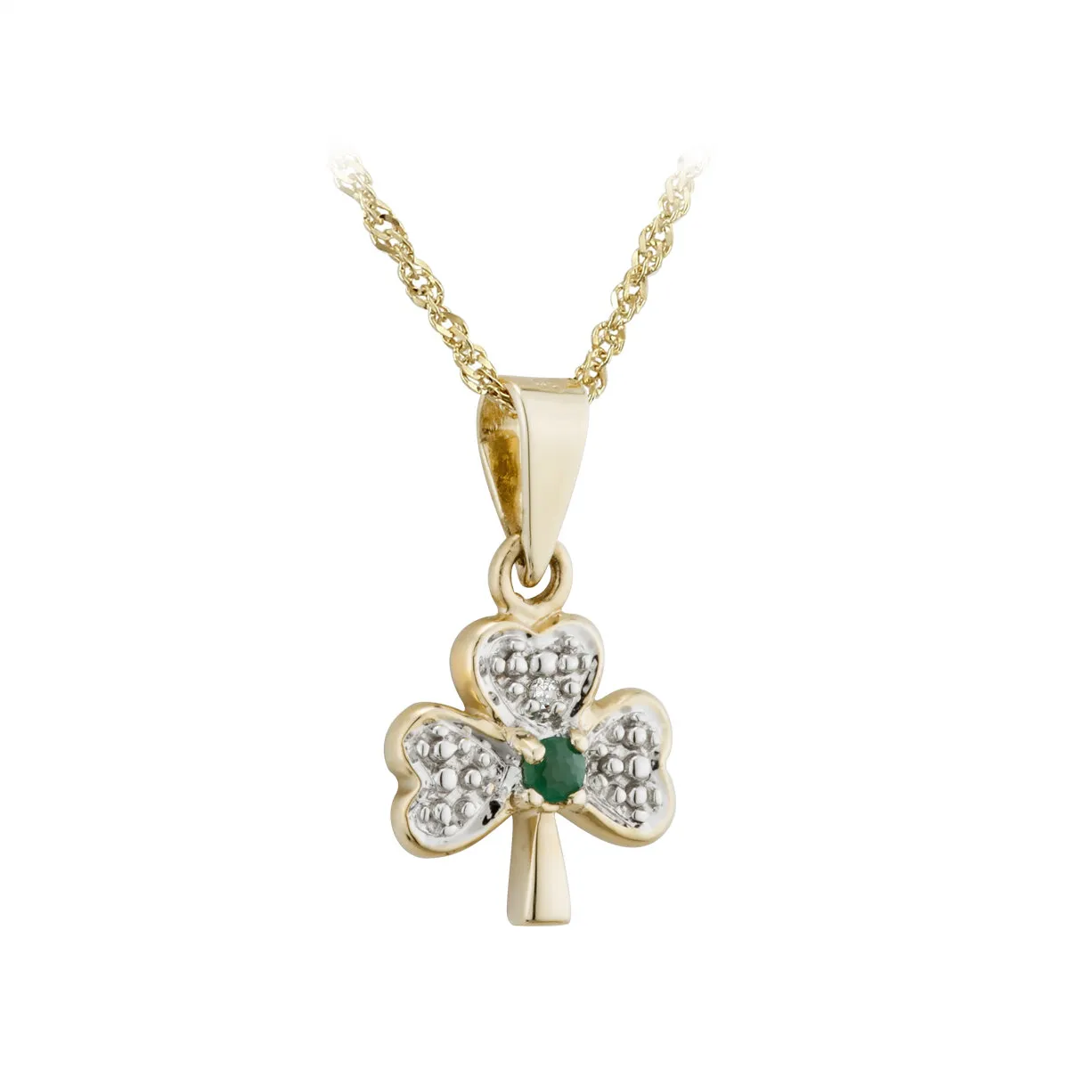 Diamond and Emerald Shamrock Necklace in 14k Gold...