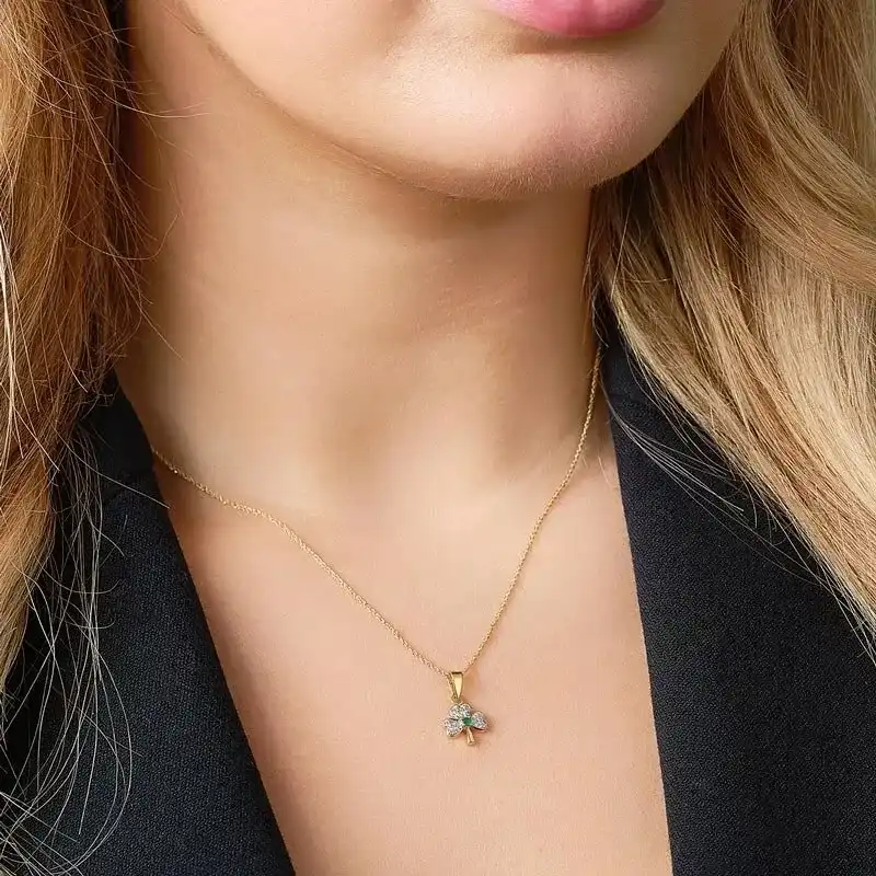 14k Gold Diamond And Emerald Shamrock Pendant1...