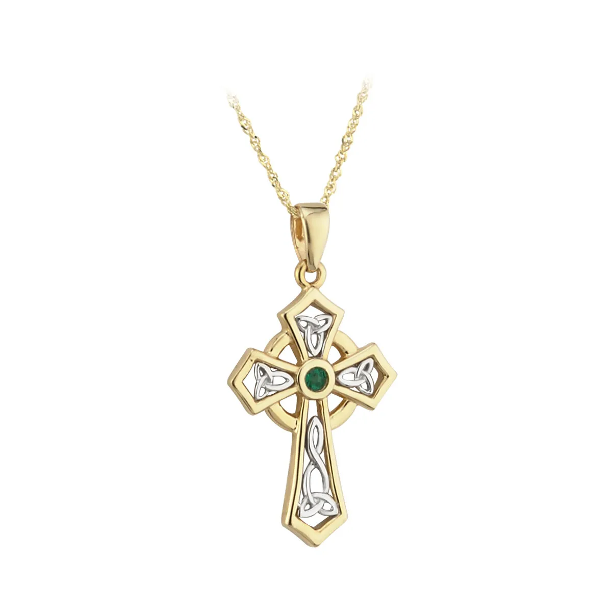 Two Tone Gold Emerald Celtic Cross Necklace...