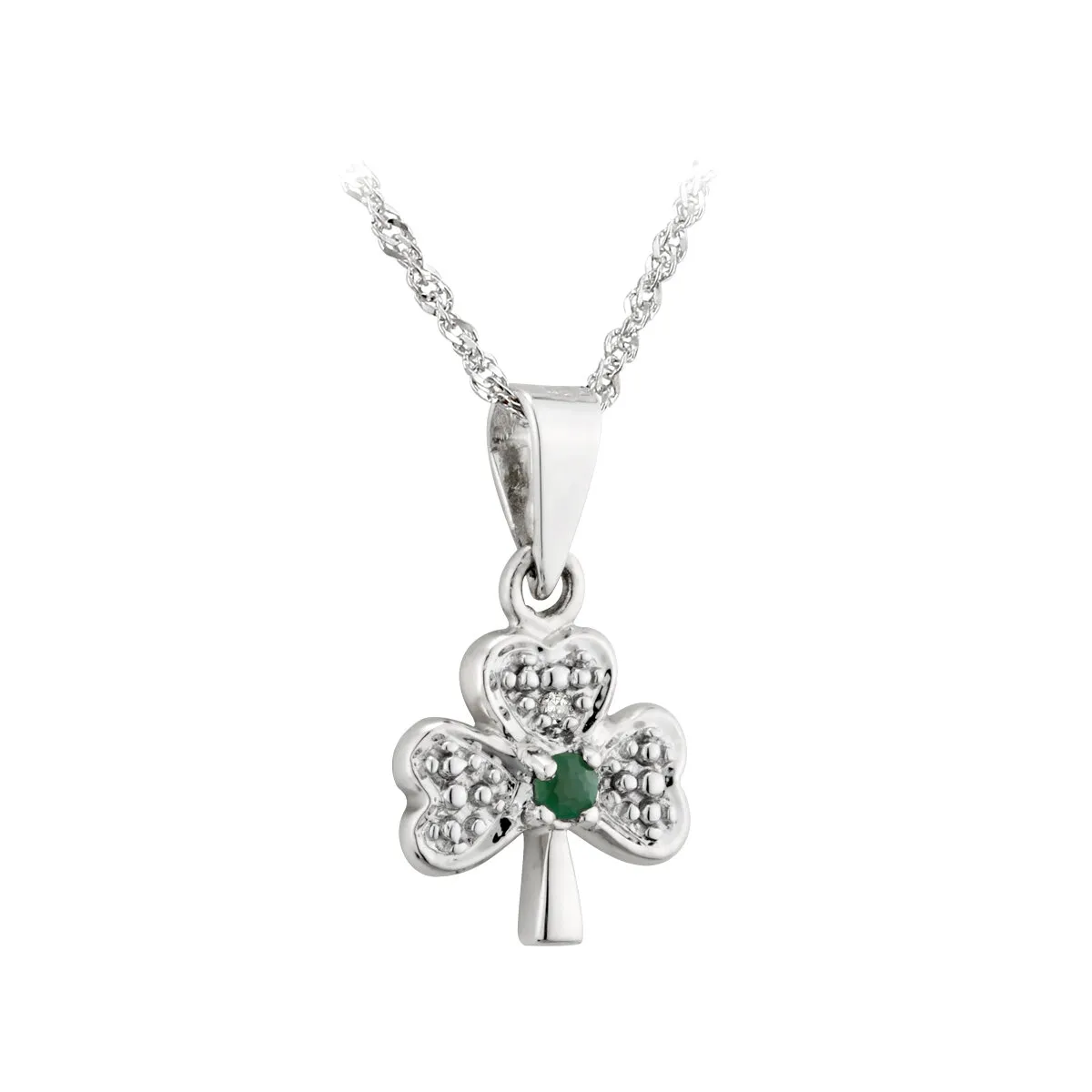 414k White Gold Diamond And Emerald Shamrock Pendant0...