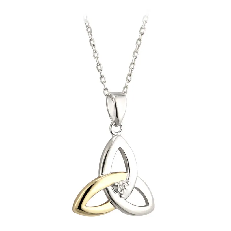 10k Gold & Silver Trinity Knot Necklace Set With Diamond...