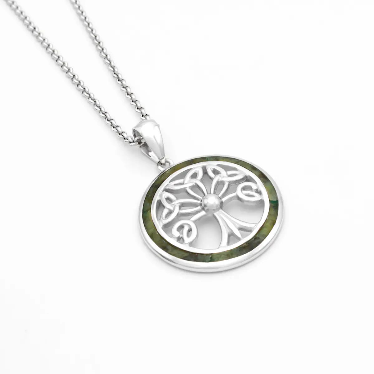 Silver Connemara Marble Tree Of Life Pendant 5...