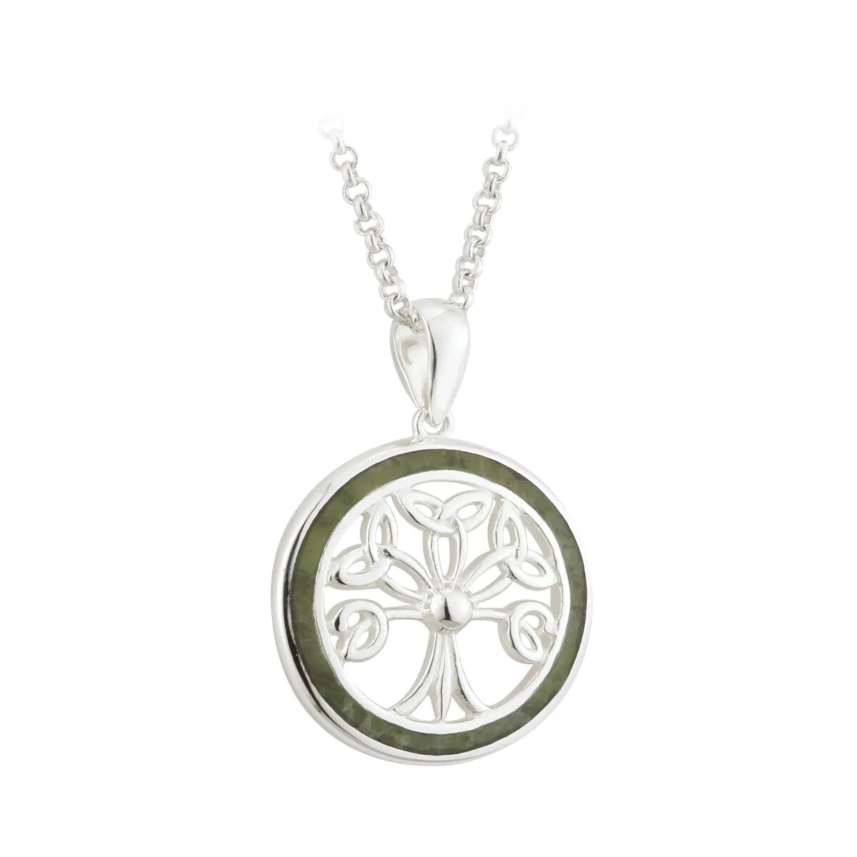 Sterling Silver Connemara Marble Tree Of Life Round Pendant 0...