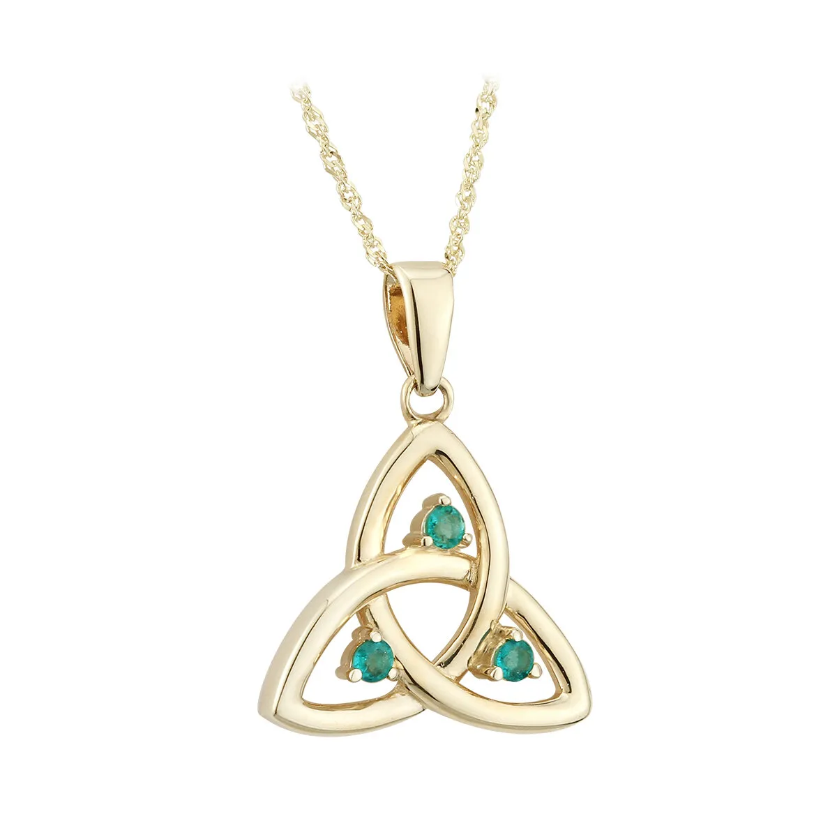 Gold Celtic Trinity Knot Necklace with Emeralds...