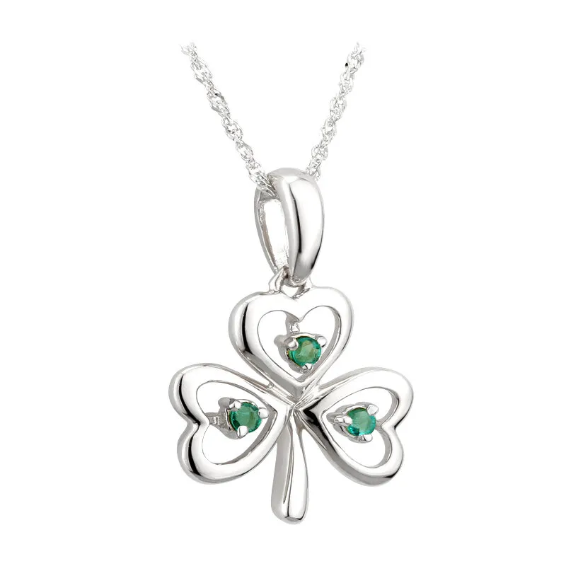 White Gold Emerald Shamrock Necklace0...