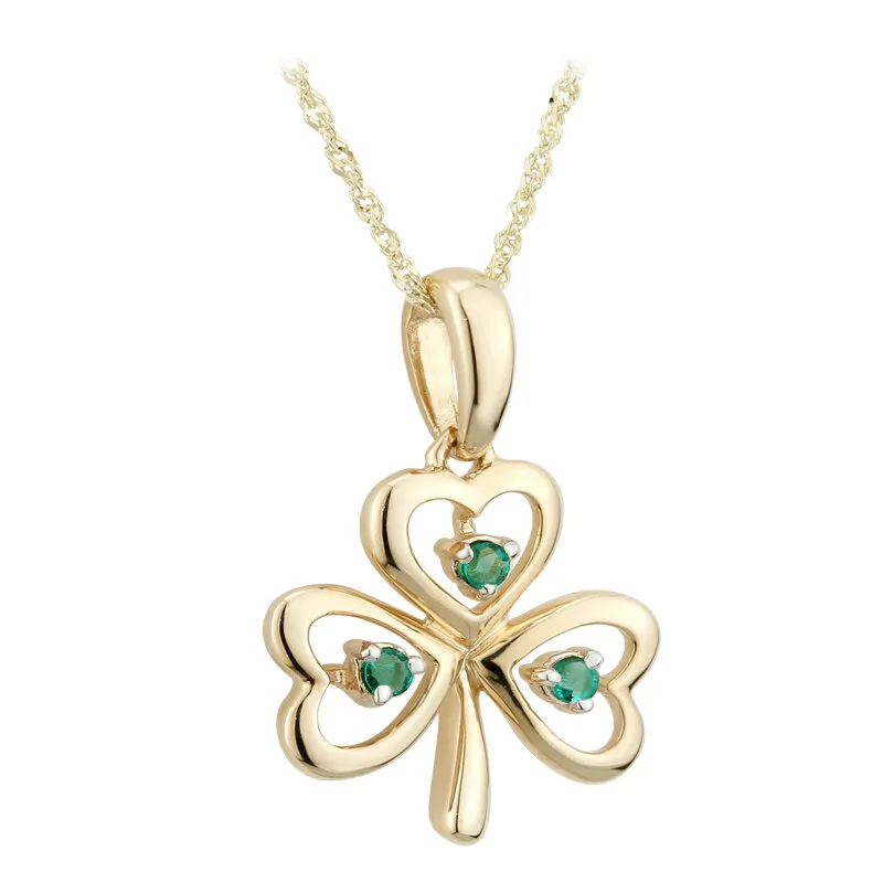 9k Gold Emerald Shamrock Pendant0...