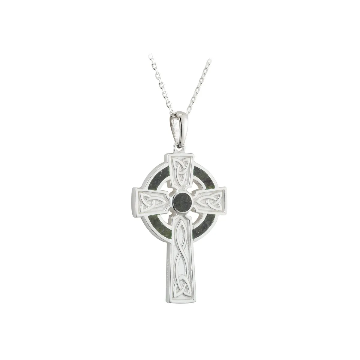 Silver Connemara Marble Celtic Cross Trinity Knot Pendant...