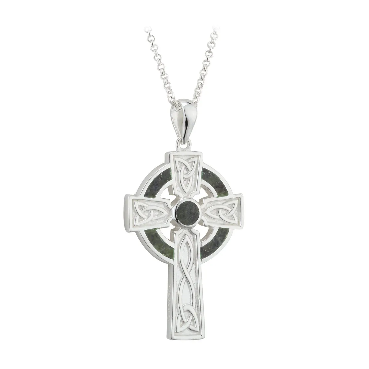 Silver Connemara Marble Large Celtic Cross Trinity Knot Pendant...