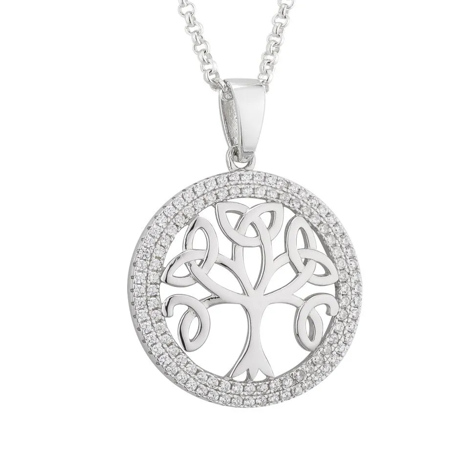 Sterling Silver Tree Of Life Cubic Zirconia Pendant...