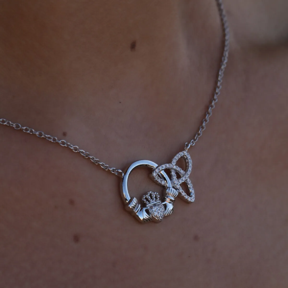 Celtic Love Knot Necklace in Sterling Silver on a 18