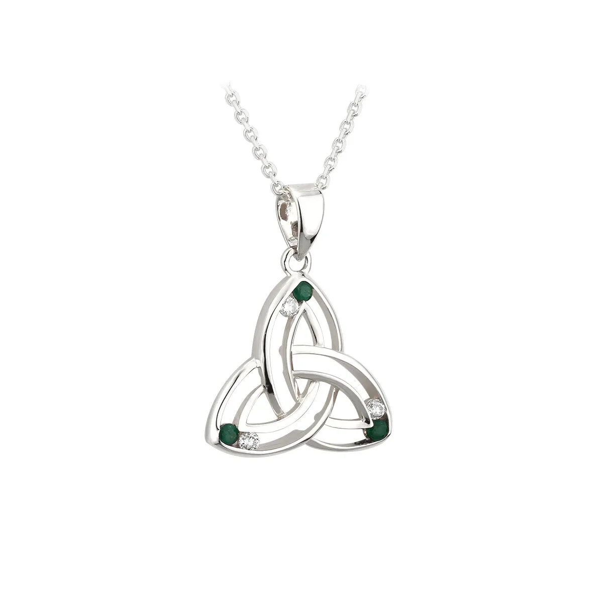 14k White Gold Trinity Knot Pendant With Diamonds And Emeralds...
