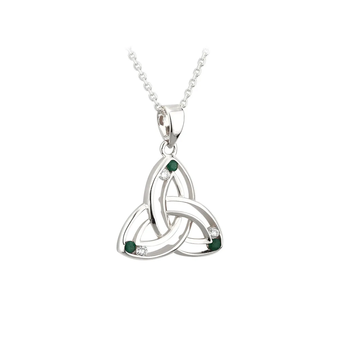 14k White Gold Diamond And Emerald Trinity Knot Pendant0...