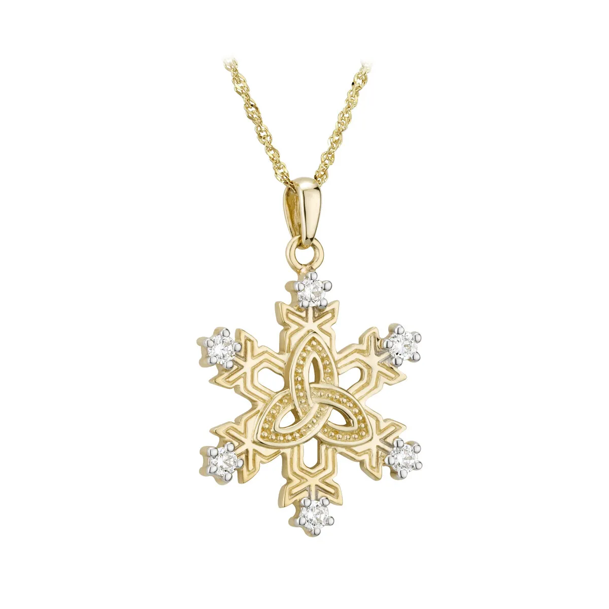 10k Gold Celtic Snowflake Necklace with Cubic Zirconia Stones...