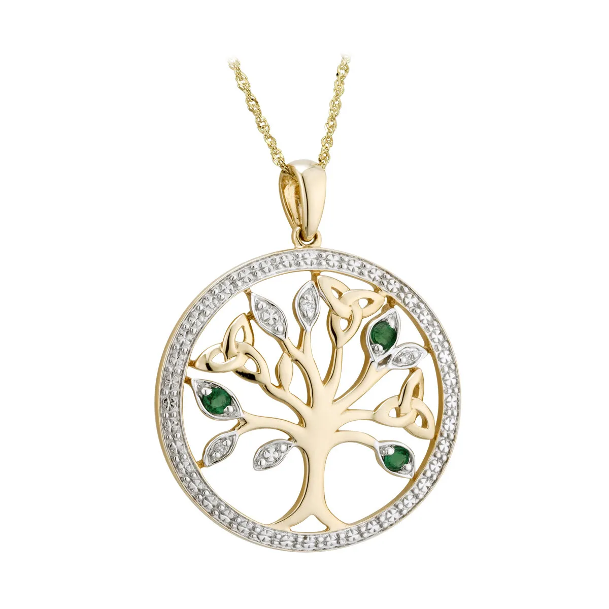 Diamond and Emerald Tree Of Life Pendant in 14k Gold...