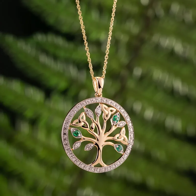 14k Gold Diamond And Emerald Tree Of Life Pendant2