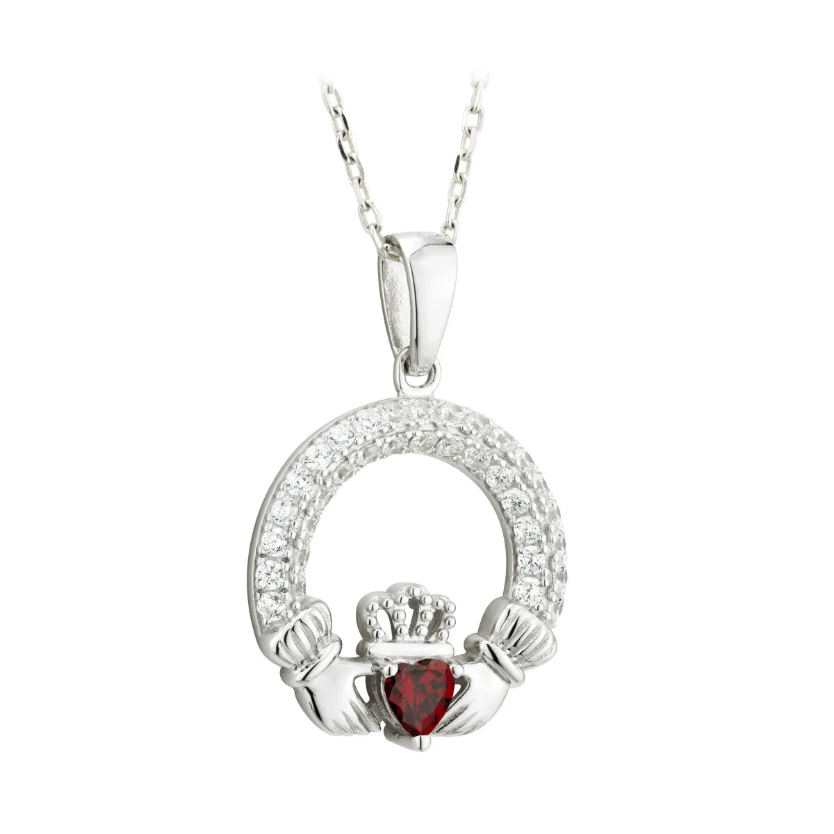 Sterling Silver January Garnet Birthstone Claddagh Pendant...