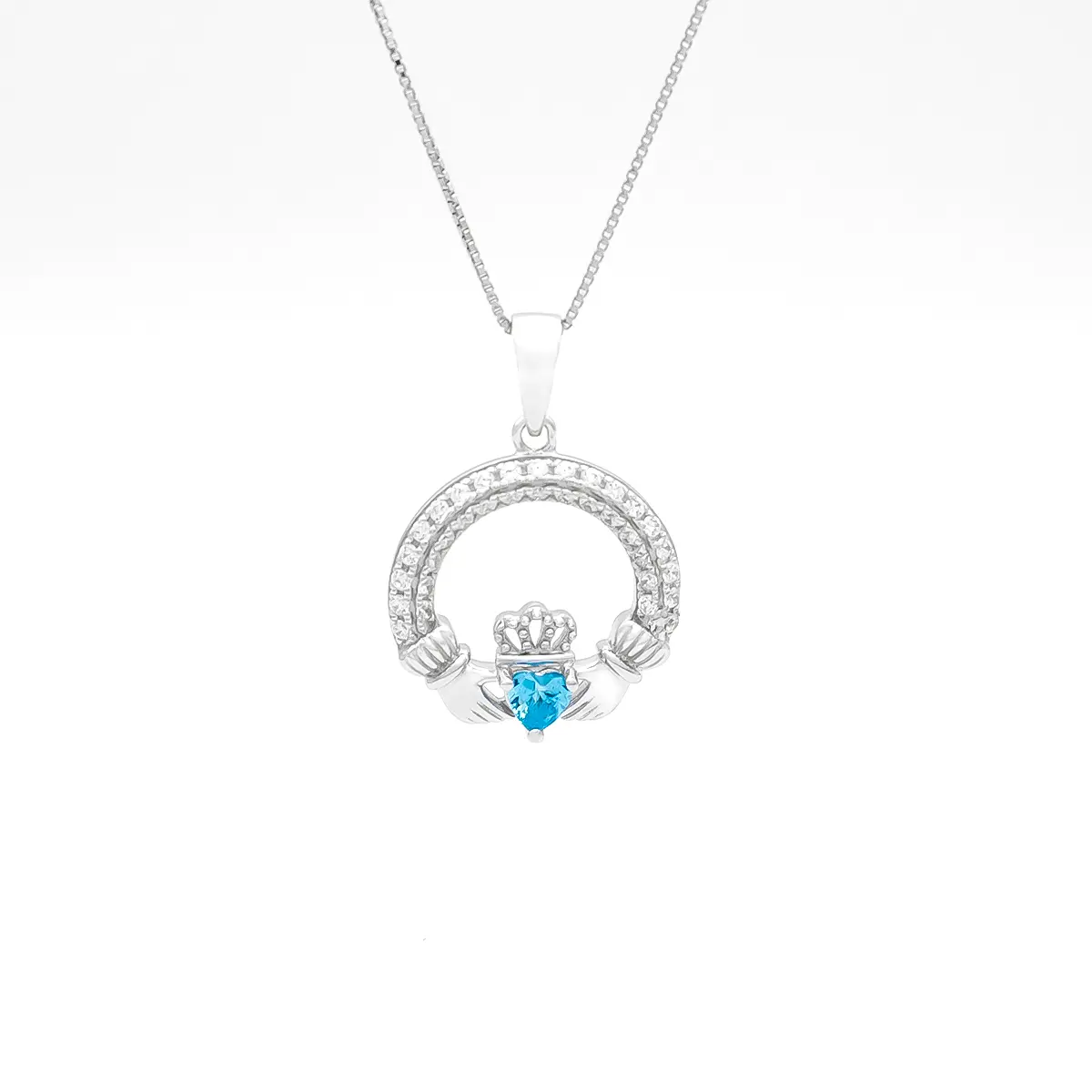 Silver March Birthstone Claddagh Pendant 1...