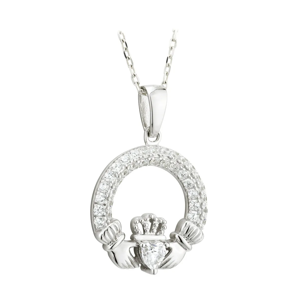 Sterling Silver April Birthstone Claddagh Pendant...