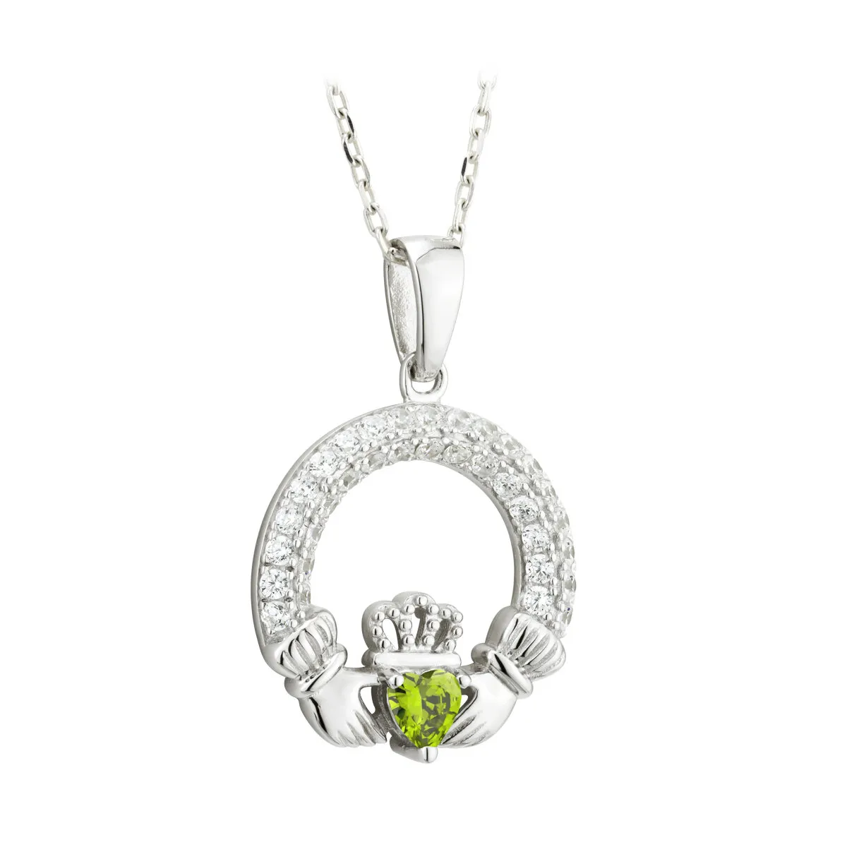 Sterling Silver August Peridot Birthstone Claddagh Pendant...