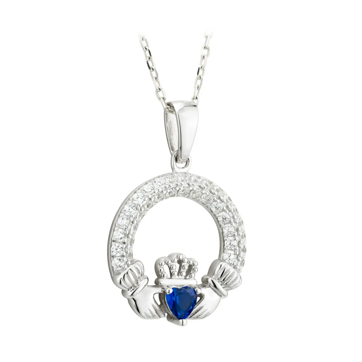 Sterling Silver September Sapphire Birthstone Claddagh Pendant...