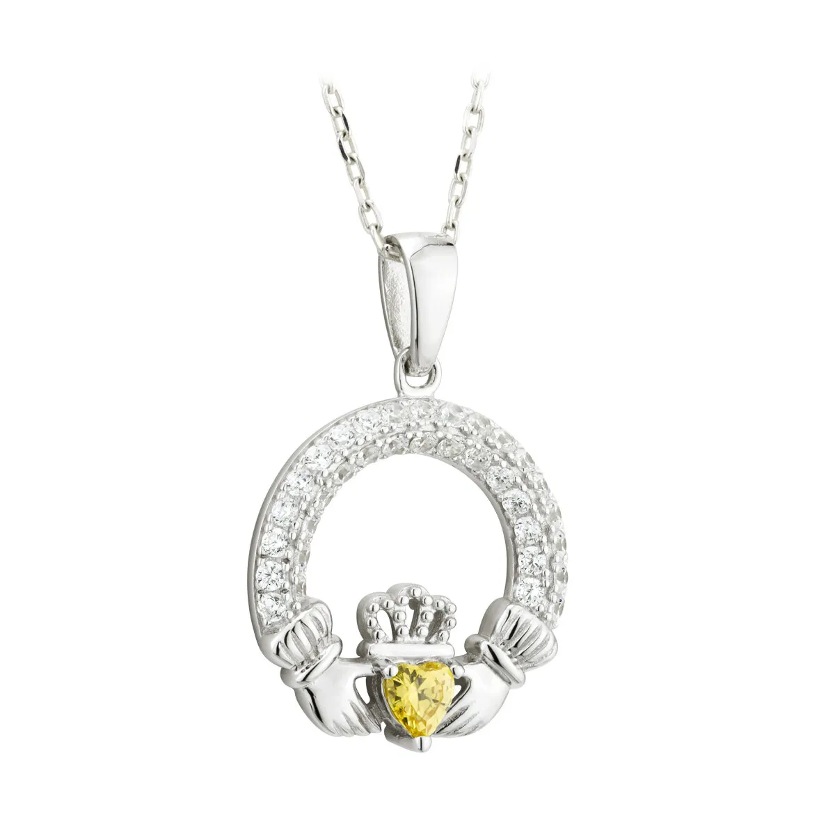 Sterling Silver November Topaz Birthstone Claddagh Pendant...