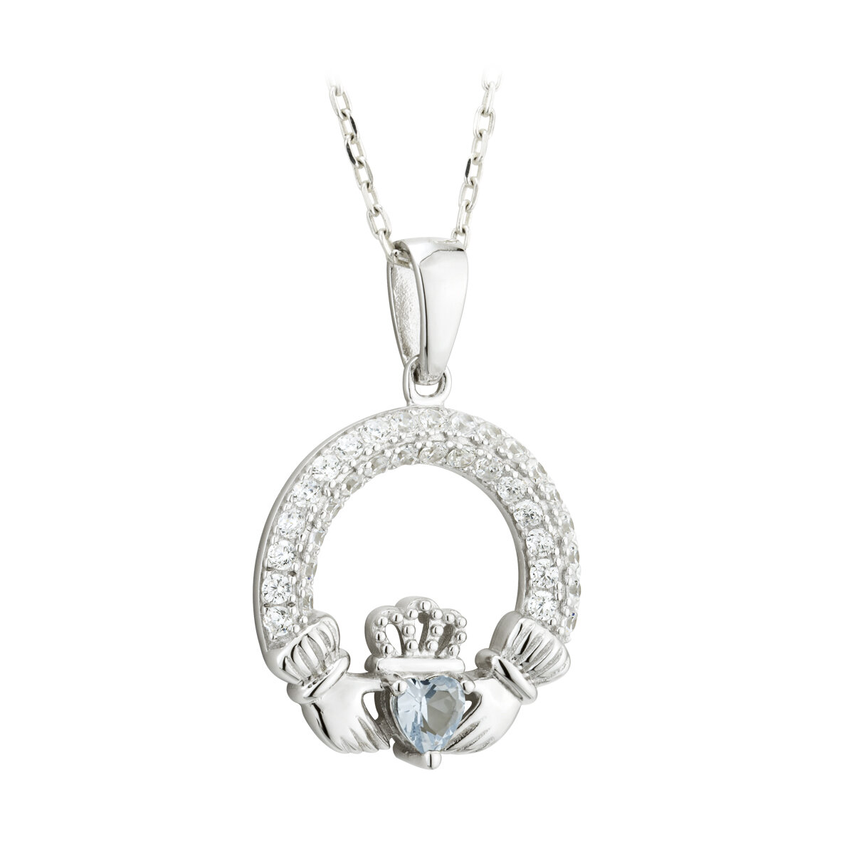 December Birthstone Silver Claddagh Pendant 1...