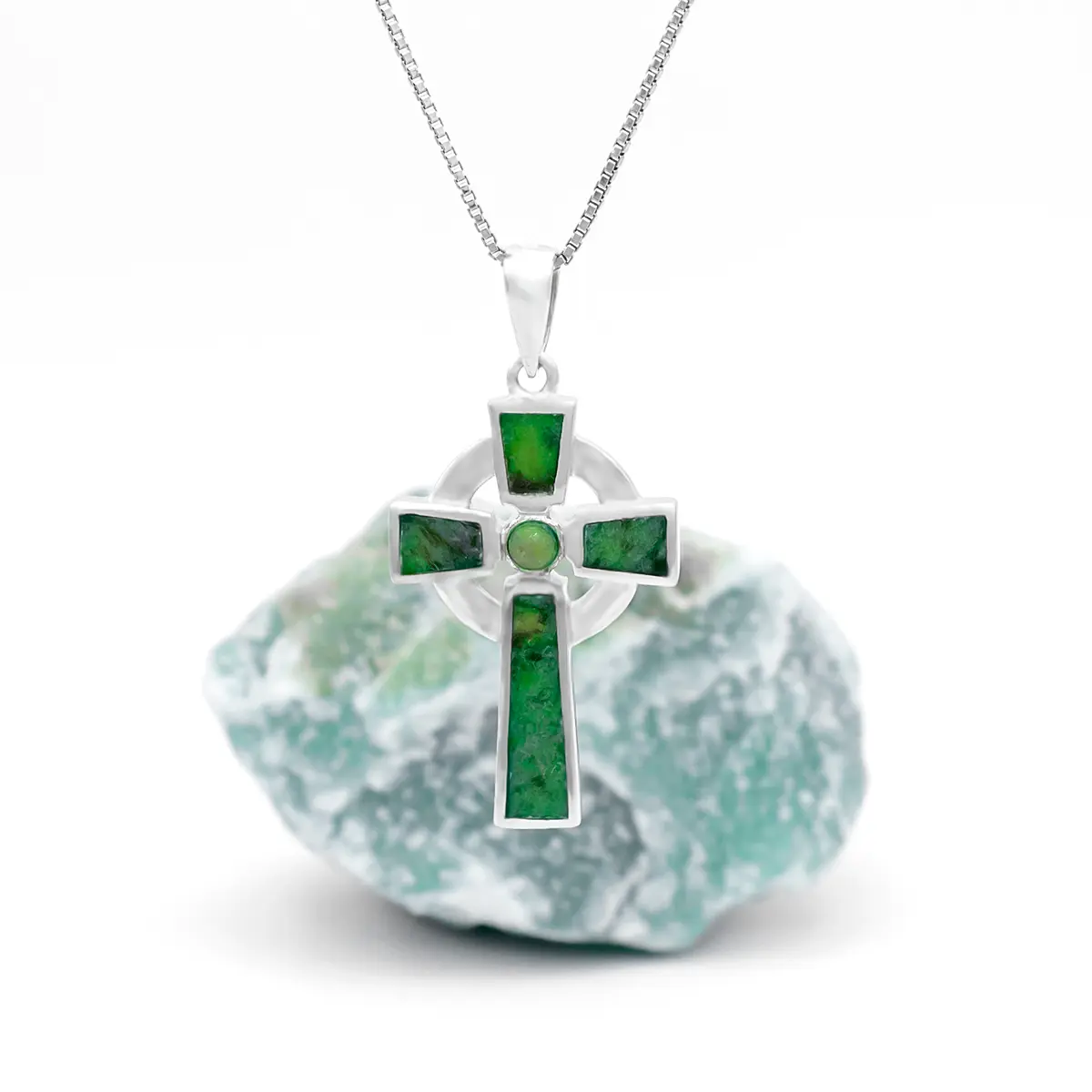 Silver Connemara Marble Cross Necklace 2...