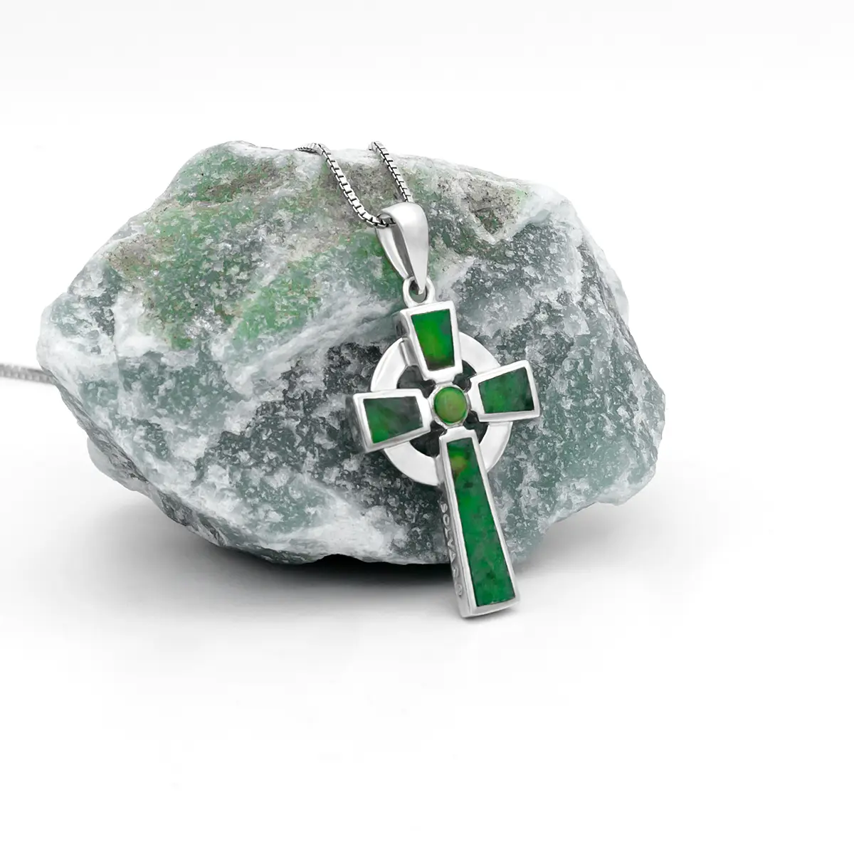 Silver Connemara Marble Cross Necklace 3...