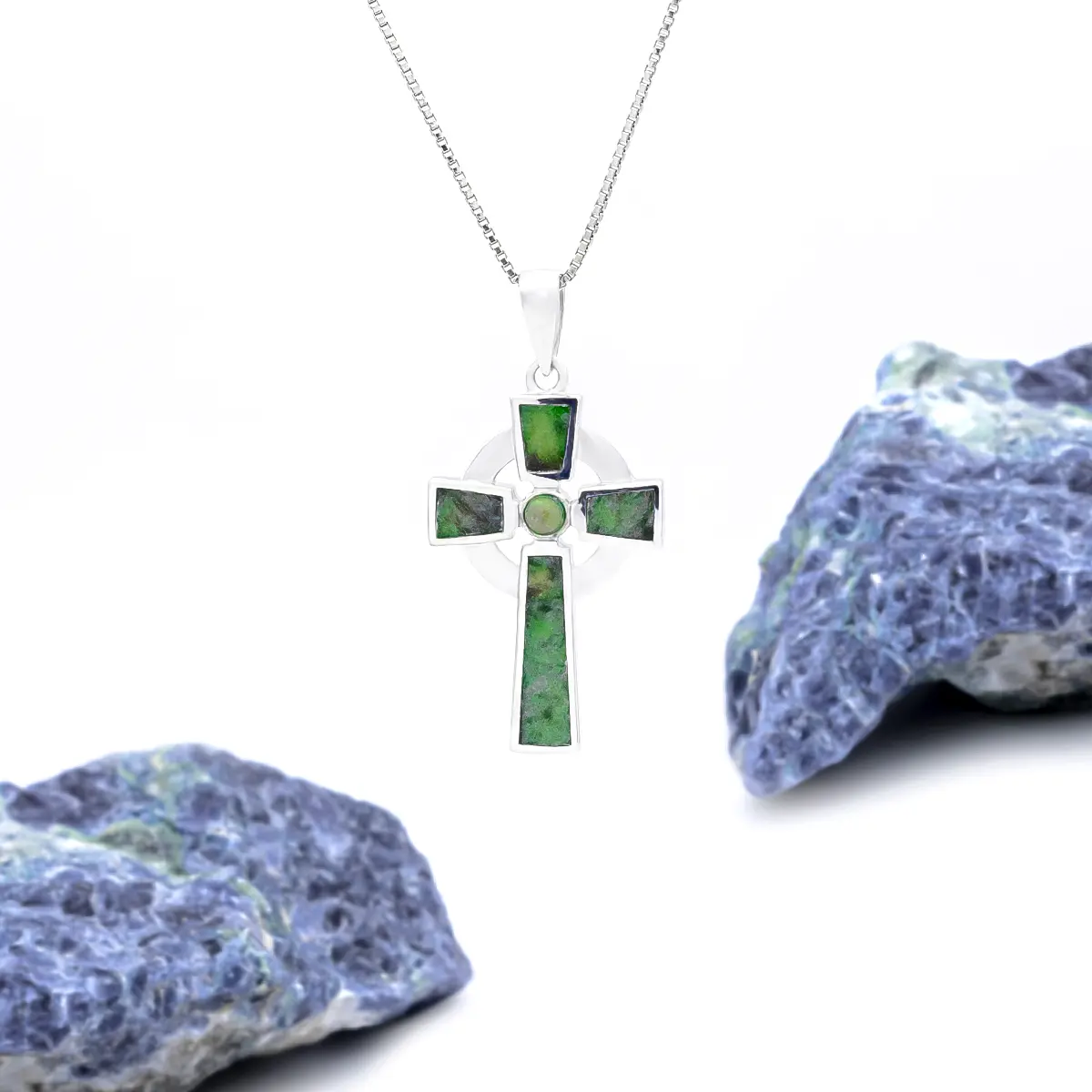 Silver Connemara Marble Cross Necklace 4...