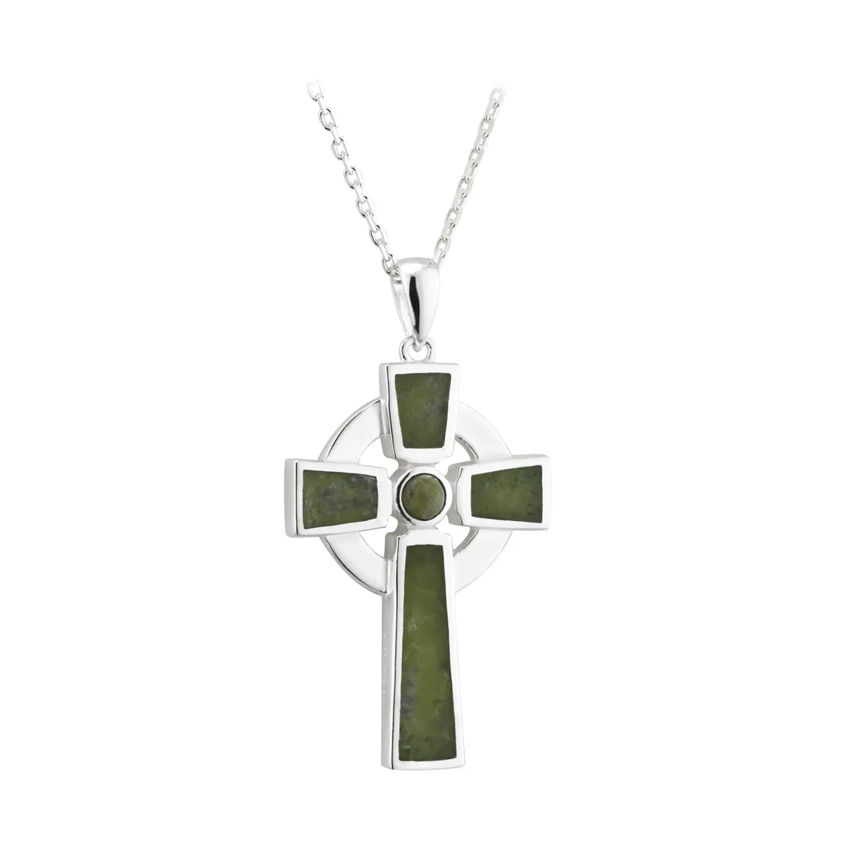 Sterling Silver Small Connemara Marble Cross Pendant0