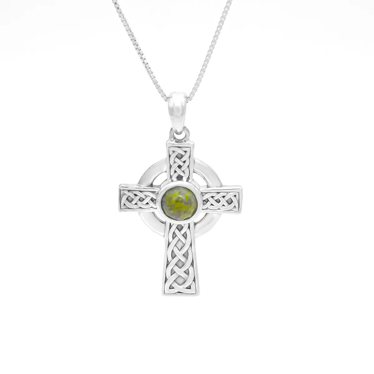 Silver Connemara Marble Celtic Cross Pendant 1...