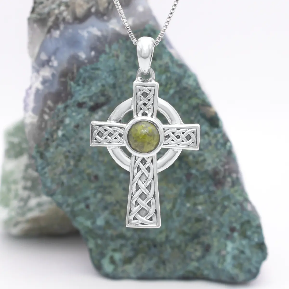 Silver Connemara Marble Celtic Cross Pendant 2...