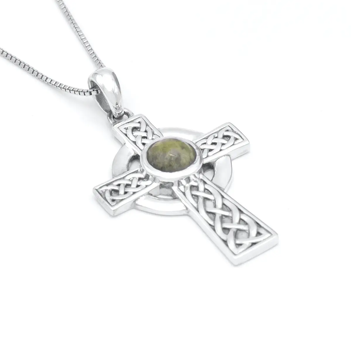Silver Connemara Marble Celtic Cross Pendant 4...