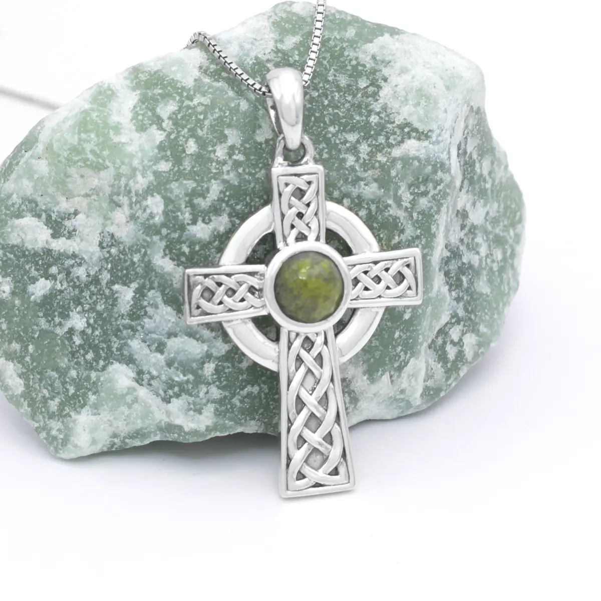 Silver Connemara Marble Celtic Cross Pendant 5...