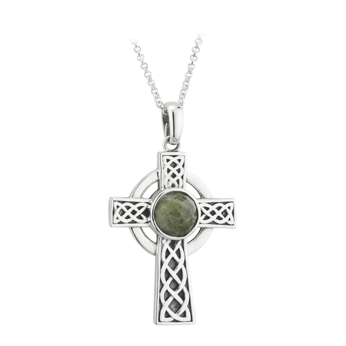 Sterling Silver Connemara Marble Celtic Cross Necklace0