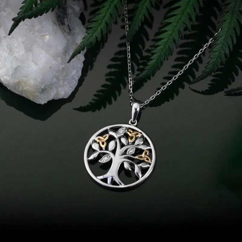 Sterling Silver And 10k Gold Diamond Tree Of Life Pendant 2...