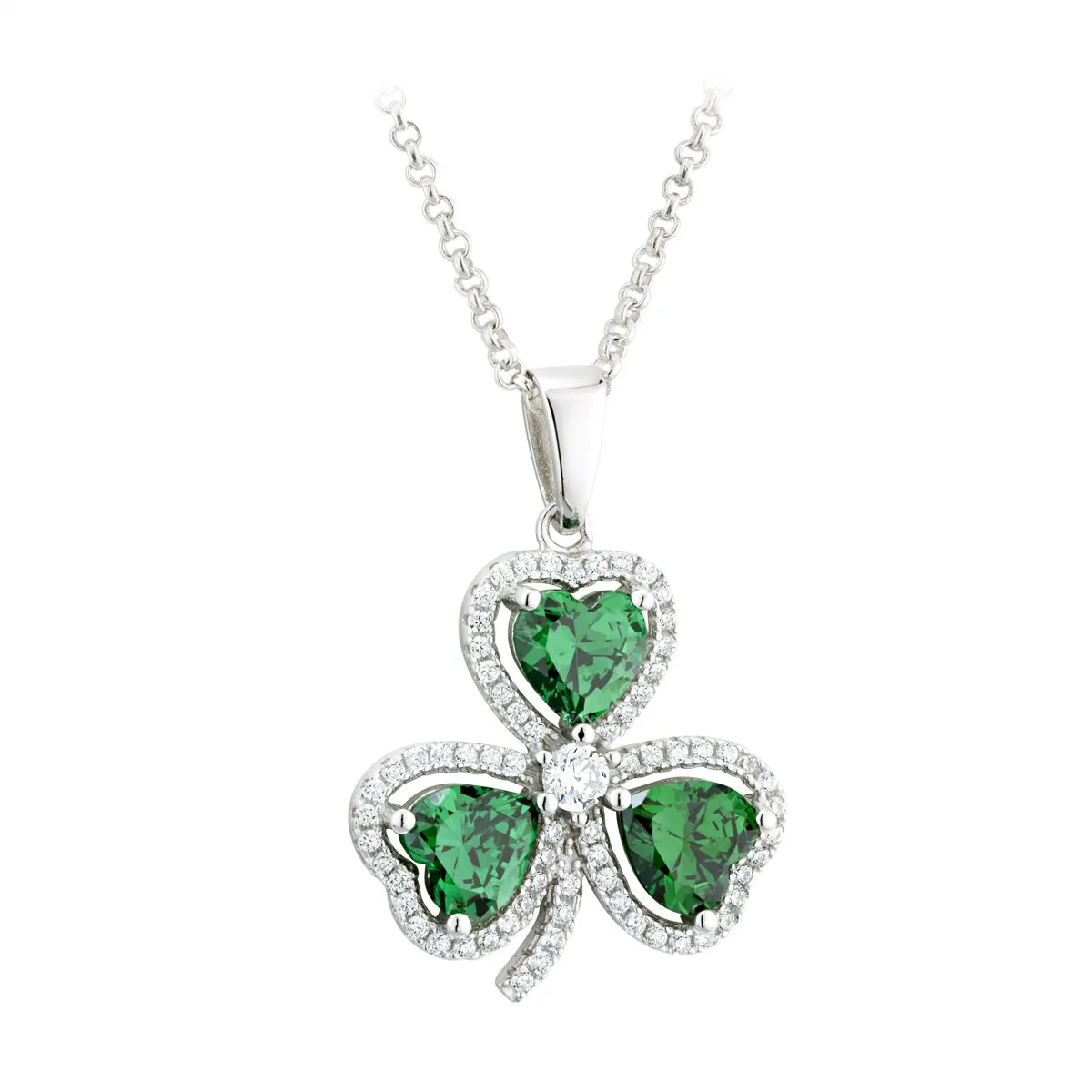 Silver Shamrock Pendant With Green Cubic Zirconia...