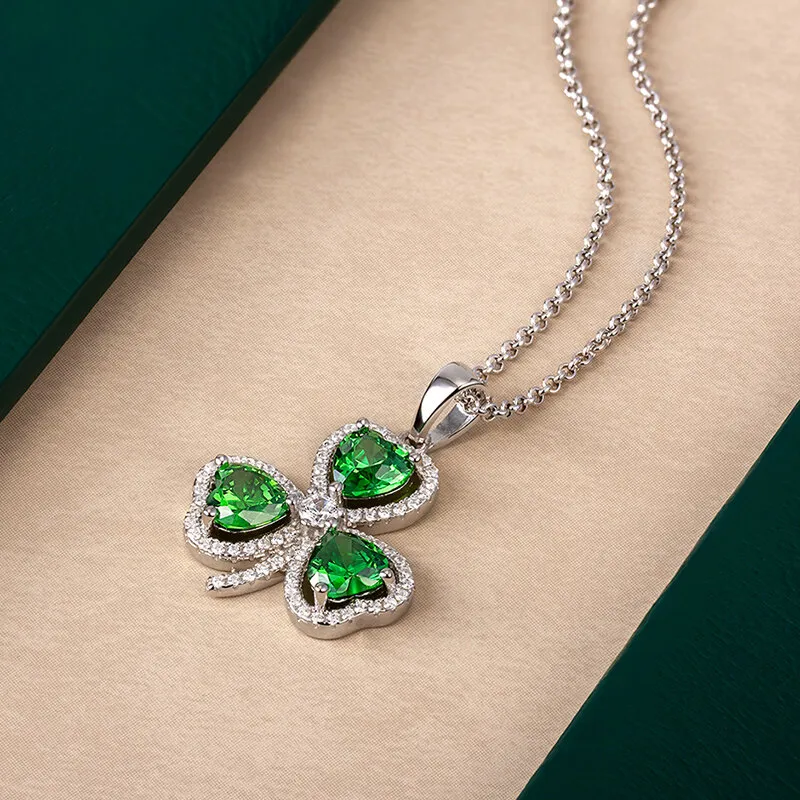 Sterling Silver Green Cubic Zirconia Shamrock Pendant1