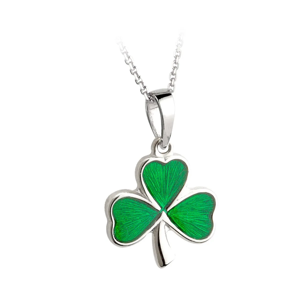 Sterling Silver Large Enamel Shamrock Pendant0...