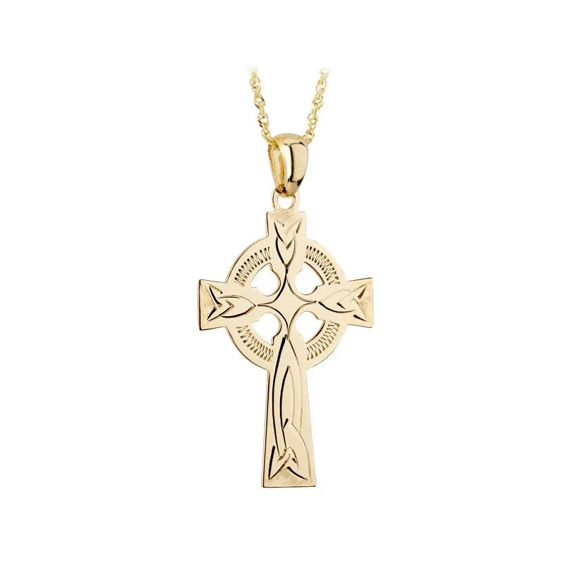 14k Gold Hand Engraved Celtic Cross Necklace0
