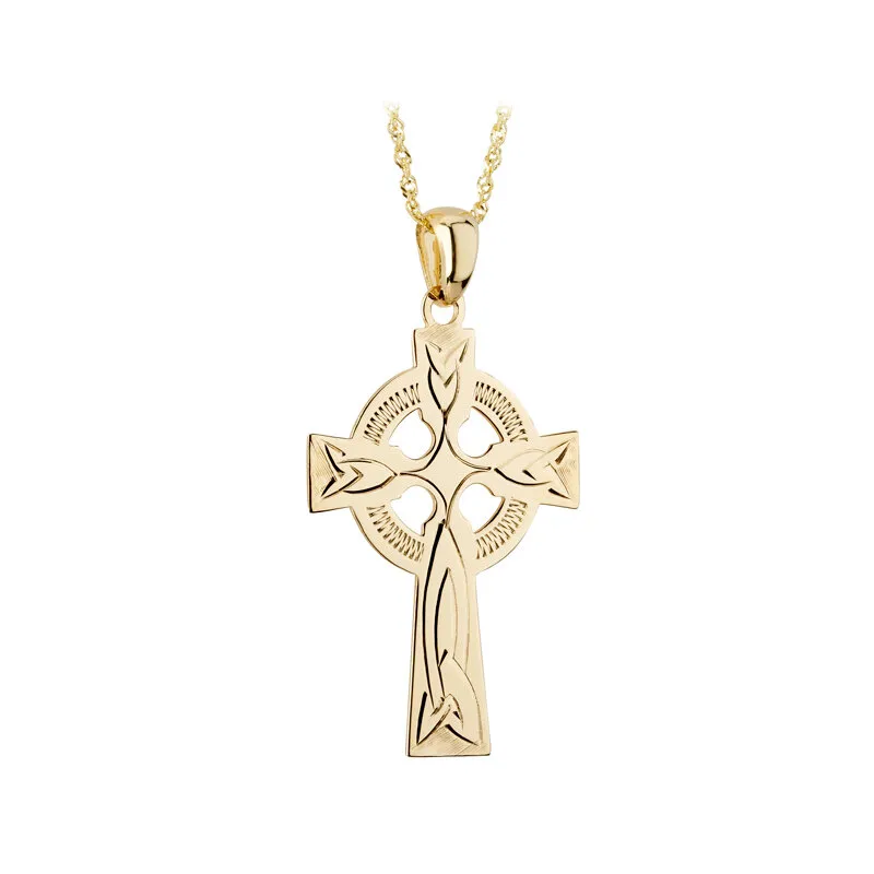 14k Gold Hand Engraved Celtic Cross Necklace0...