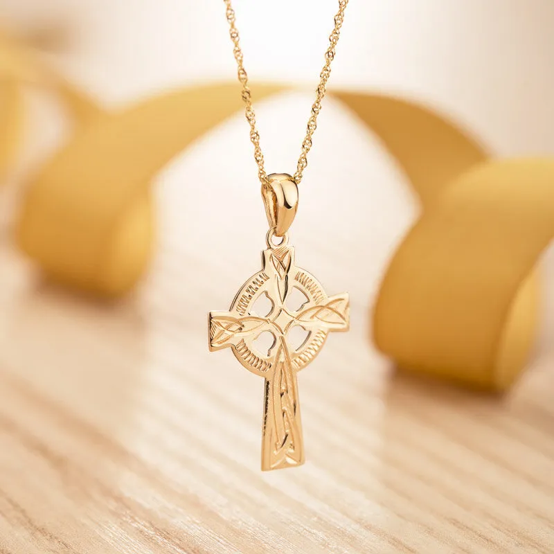 14k Gold Hand Engraved Celtic Cross Necklace2...