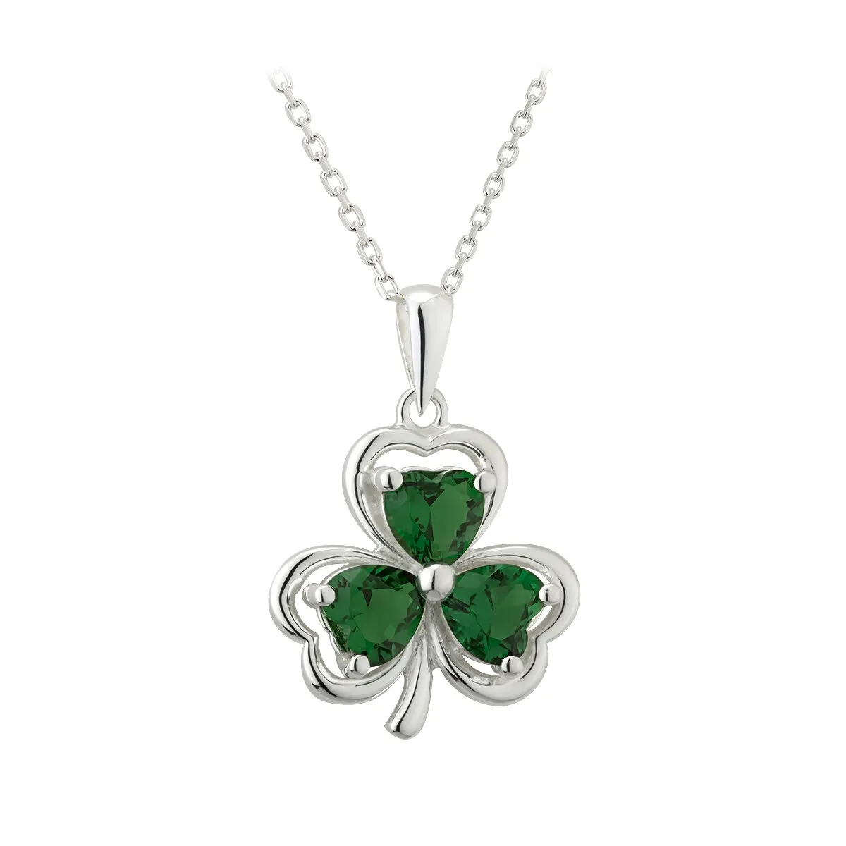 Sterling Silver Green Crystal Shamrock Pendant0...