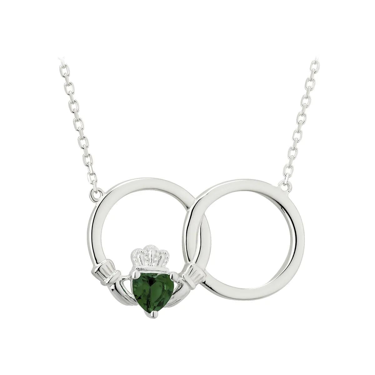 Sterling Silver Crystal Claddagh Circle Necklet0...