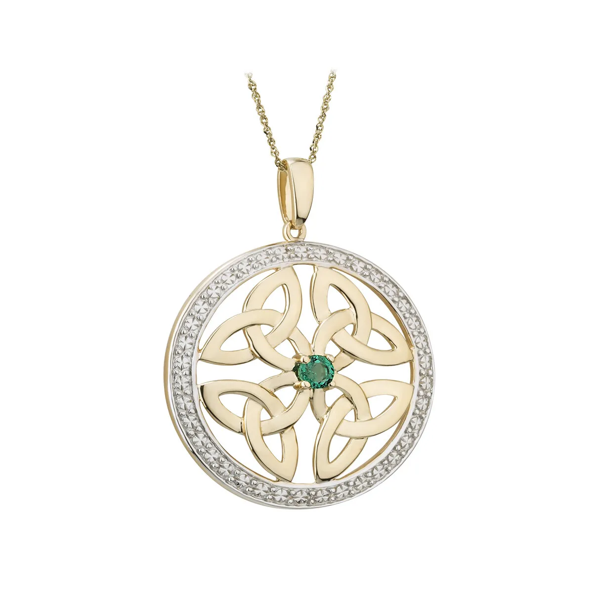 Emerald Round Trinity Knot Pendant