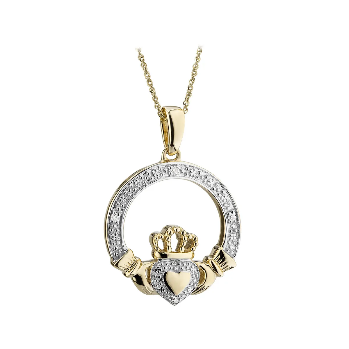 14k Gold Diamond Claddagh Pendant0...