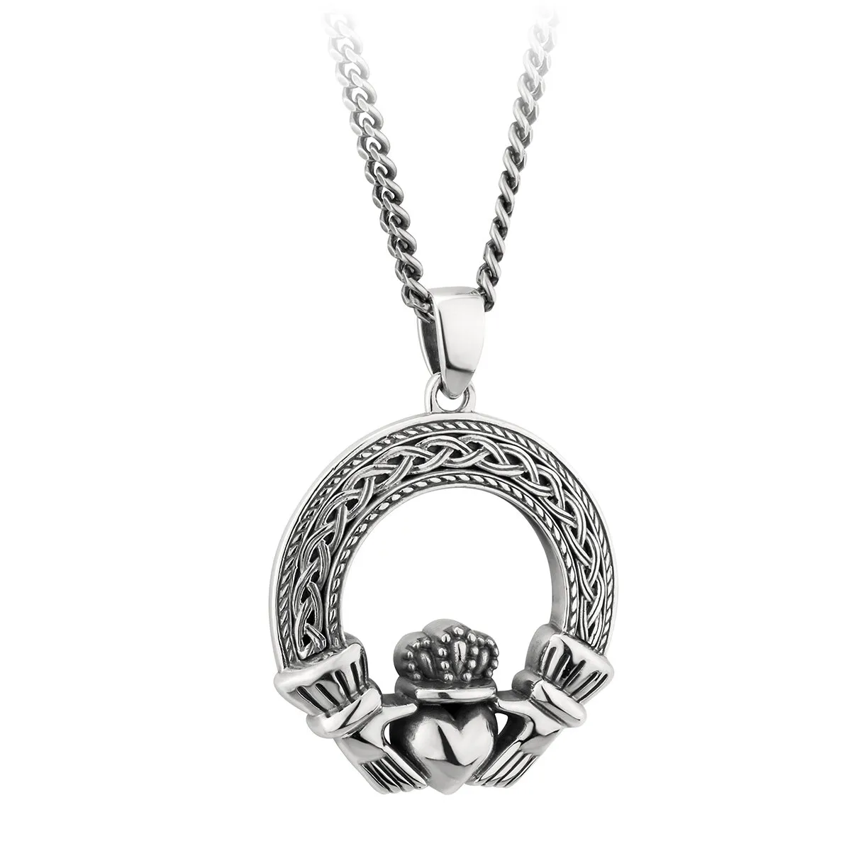 Buy PJ Jewelry Mens Stainless Steel Irish Celtic Knot Triquetra Trinity  Triangle Pendant Necklaces with 24