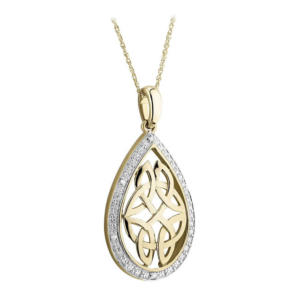 9k Gold Celtic Necklace Inlaid with Diamonds...